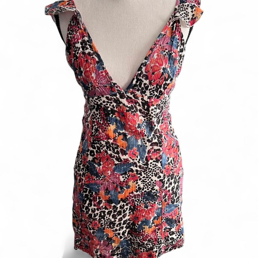 Free People Animal Print & Floral Mini Dress Women's XS Cotton